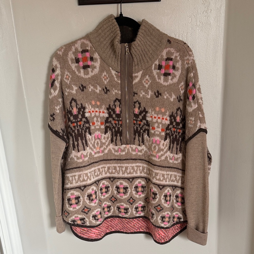 Anthropologie Patterned Sweater - Tan and Pink